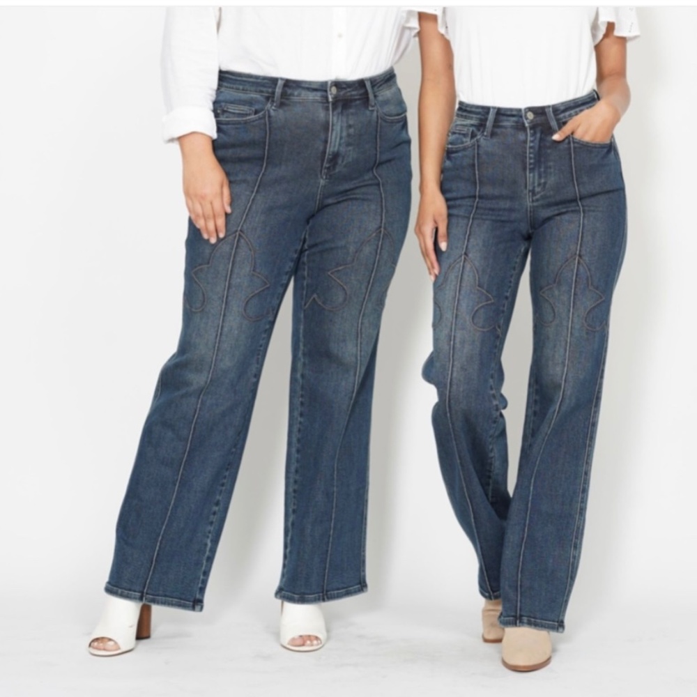 JUDY BLUE HIGH WAIST WESTERN SEAM DETAIL STRAIGHT JEANS